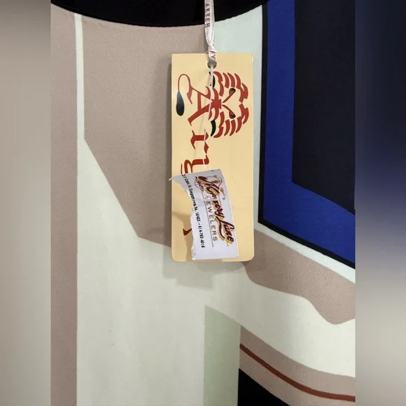 Aryeh Geometric Pattern Dress in Blue and Cream - Picture 2 of 6